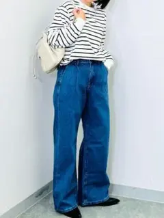 ☆新品・未使用☆GU デニムタックトラウザー パンツ ネイビー 綿100%