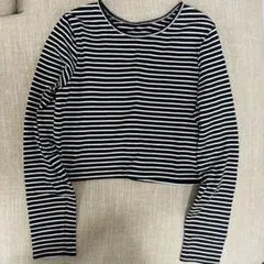 mysticクロップド丈ボーダーカットソー Fサイズ