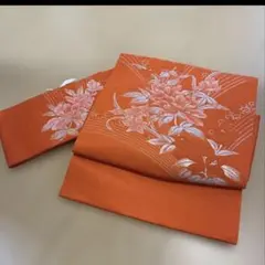 オレンジ 花柄刺繍 付け帯
