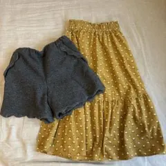 GU コーデュロイの花柄スカート140＆スカラップ ショートパンツ150のセット