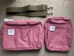 デルフォニックス可愛い多機能ポーチショルダーセットピンクxカーキ新品