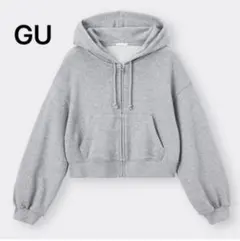 GU グレー フード付きクロップドパーカー