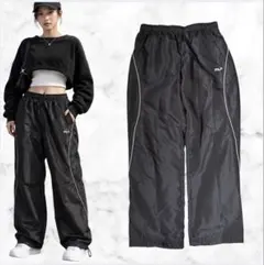 FILA 裏起毛 トラックパンツ ジャージ 黒 韓国 ストリート M