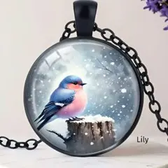 ✨ 雪 可愛い 小鳥 ペンダント 冬 スズメ ピンク ブルー