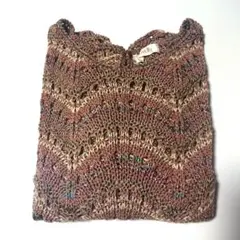 新品未使用　ブラウン　波模様　ニット　半袖　トップス　匿名配送