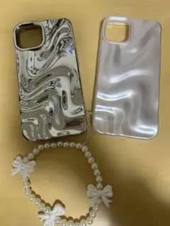波模様メタリックケースとクリアケースセット iPhone14スマホケース