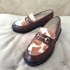 w closet ダブルクローゼット カウ柄 ビットローファー 厚底 Mサイズ