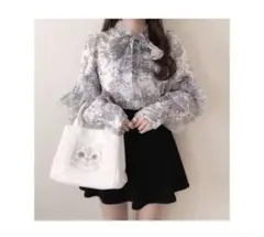 花柄フリルボウタイオーガンジーブラウス GRL al121
