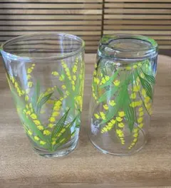 レトロな花柄ガラスコップ 2個セット　おまけ付き