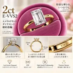 4.00ct E-VS1 エメラルドラボグロウンダイヤモンドリング - メルカリ