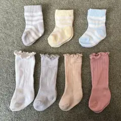 ベビー靴下 7足 まとめ売り ハイソックス フリル付き ストライプ ショート丈