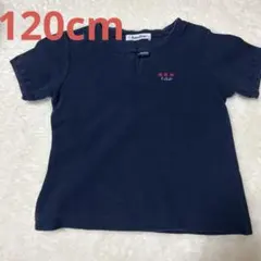 120cm ファミリア 女の子 半袖Ｔシャツ 半袖カットソー ネイビー 紺色 花