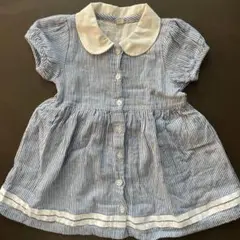 送料込！　襟付き青と白ストライプワンピース 90cm