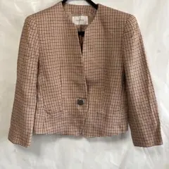 レディースセレモニースーツTRAPEZE チェック柄 ノーカラージャケット