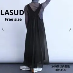 LASUD 美品　レースアップデザインジャンパースカート　ブラック　ワンピース
