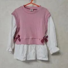Pupil House 長袖カットソー 110cm ピンク 重ね着風