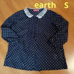 earth★ネイビー ドット柄 八分袖ブラウス