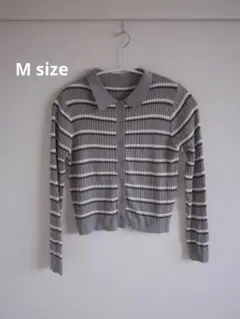 しまむら　mysa closet ボーダー ニット カーディガン グレー M