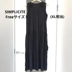 新品SIMPLICITE 刺繍入ノースリーブロングワンピース黒　サイズF XL
