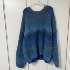 オーバーサイズ グラデーションニット セーター 青系