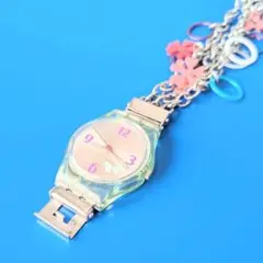 【超特価】スウォッチ　アナログ　腕時計　蝶　バタフライ　花チャーム　透明　Y2K