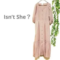 【Isn’t She】ロングワンピース　チェック　パフスリーブ　春レトロ　七分袖のサムネイル