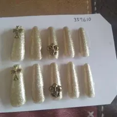 ゴールドラメネイルチップ 10個セット　ハンドメイドネイルチップ