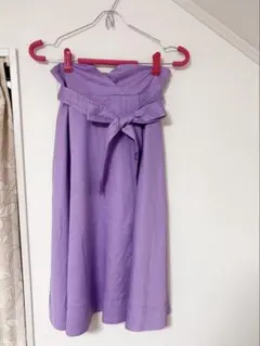 レディース パープル フレアスカート リボンベルト付き