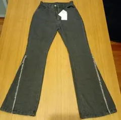 【試着のみ】GRLブーツカットデニム ブラックXS フリンジ加工