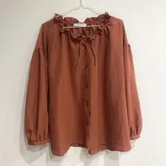 W closet フリルブラウス　オレンジブラウン