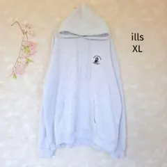 イルズ ills パーカー【XL】刺繍イラスト グレー 長袖 メンズ フード