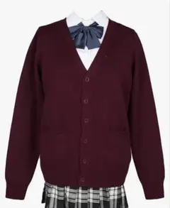 バーガンディ Vネック カーディガン