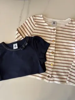 【プチバトー】半袖トップス　ストライプカーディガン（長袖）