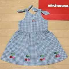ミキハウス　ワンピース　レトロ　100 チェック　刺繍