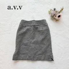 【アーヴェヴェ】台形スカート（M）千鳥格子 ミニ丈 サイドジップ フェミニン