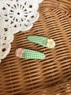 チェック柄パッチンピン 2個セット