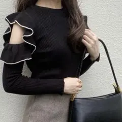 フリルオープンショルダーニットトップス GRL dr342