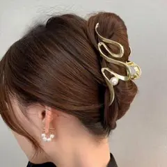 バンスクリップ ヘアクリップ 大きめ 韓国風 まとめ髪 髪留め パール ゴールド