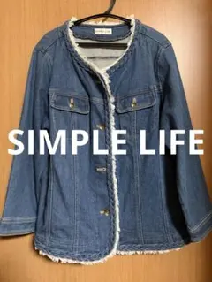 SIMPLE LIFE フリンジ付きデニムジャケット インディゴブルー