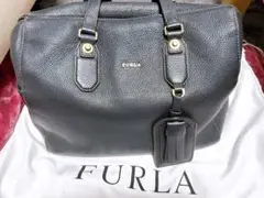 【訳あり】FURLA ブラックレザー ボストンバッグのサムネイル