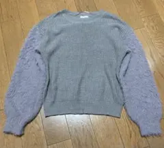 異素材ミックス ニット 長袖 グレー シャギー ラベンダー 長袖　秋服　S