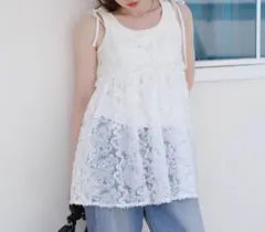 Kastane 前後 2WAY ウェーブ刺繍チュールチュニック ホワイト