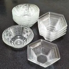 昭和レトロ ガラス製装飾ボウル 鉢 器 2種類 計11点セット