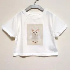 猫プリント キッズ Tシャツ ホワイト 120cmのサムネイル