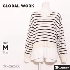 美品 GLOBAL WORK トップス ニット ボーダー柄 レイヤード風 裾切替