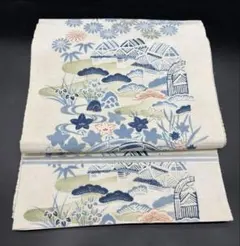高級　正絹　洒落帯　名古屋帯　アンティーク　絽　花柄　型染　流水　415のサムネイル