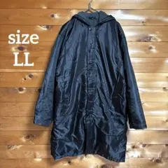 フード付きベンチコート　 LL メンズ　 ナイロンロングジャケット　ブラック