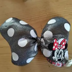 刺繍 ミニーマウス水玉模様 バレッタ ブラック シルバードット ふわふわ