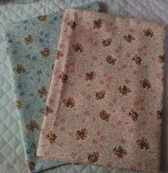 花柄プリント生地 青 ピンク 2枚セット 110cm×60cm