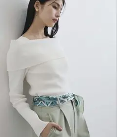 【4/29処分】アンチピリング UVケア オフショルダー風リブニットプルオーバー